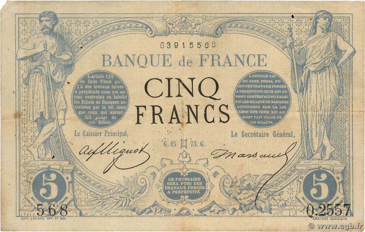 5 Francs NOIR FRANCE  1873 F.01.18 F