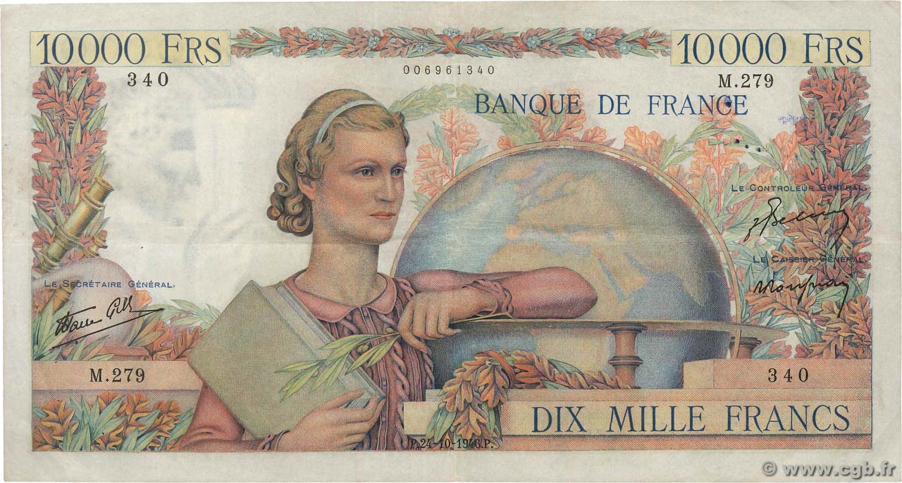 10000 Francs GÉNIE FRANÇAIS FRANCE  1946 F.50.12 F+