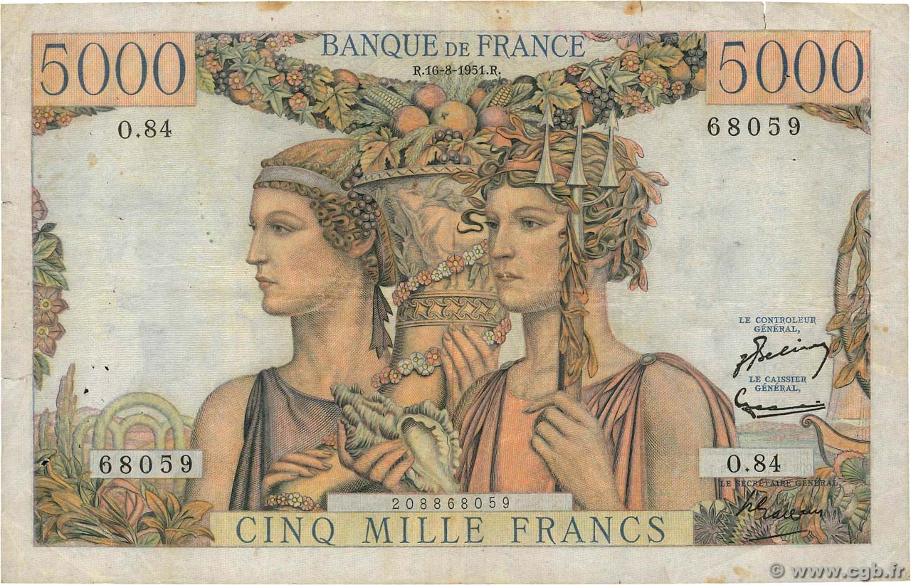 5000 Francs TERRE ET MER FRANCIA  1951 F.48.05 MB