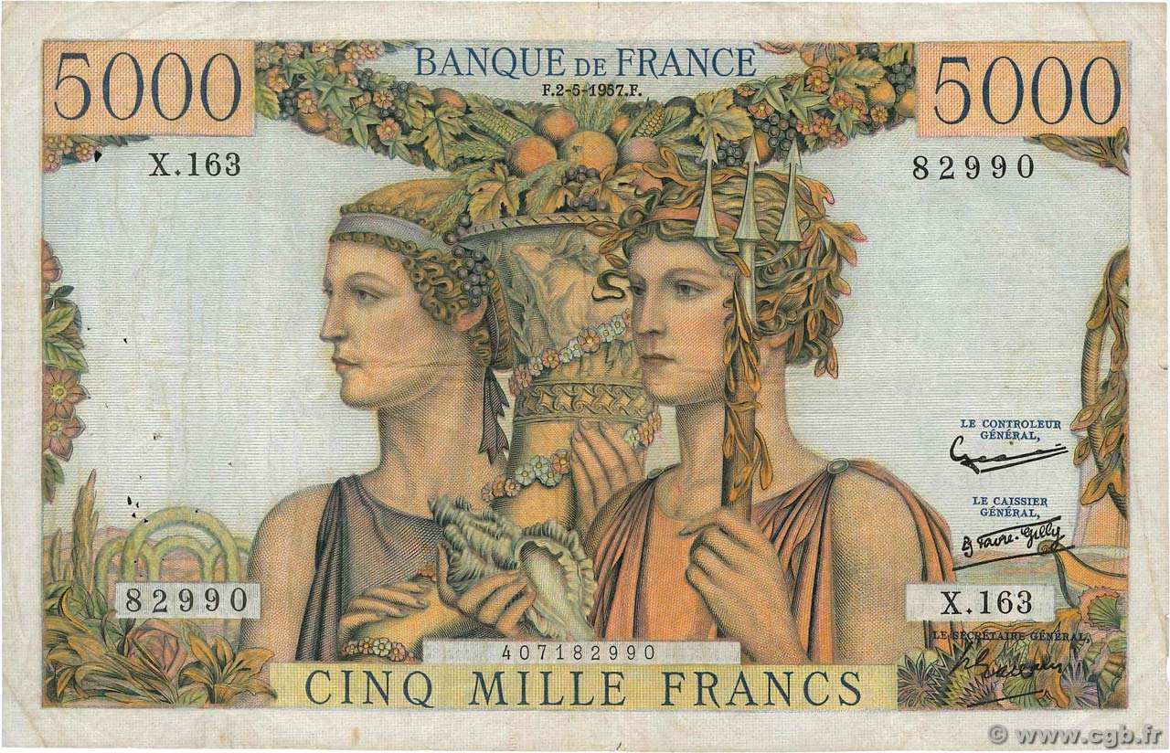 5000 Francs TERRE ET MER FRANCE  1957 F.48.14 TB