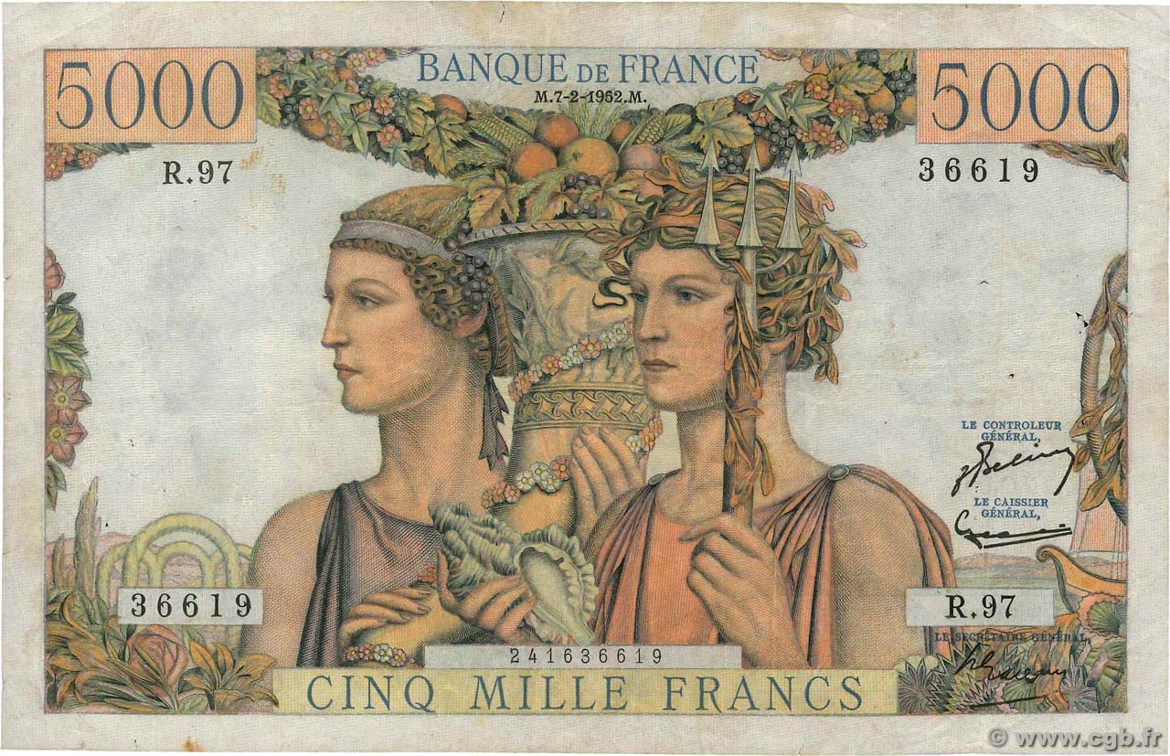 5000 Francs TERRE ET MER FRANCIA  1952 F.48.06 MB