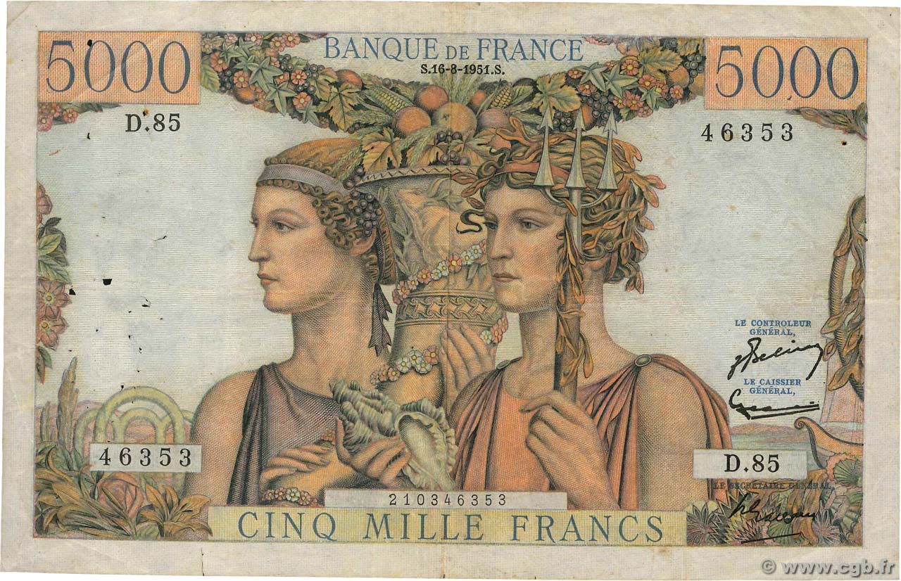 5000 Francs TERRE ET MER FRANKREICH  1951 F.48.05 fS