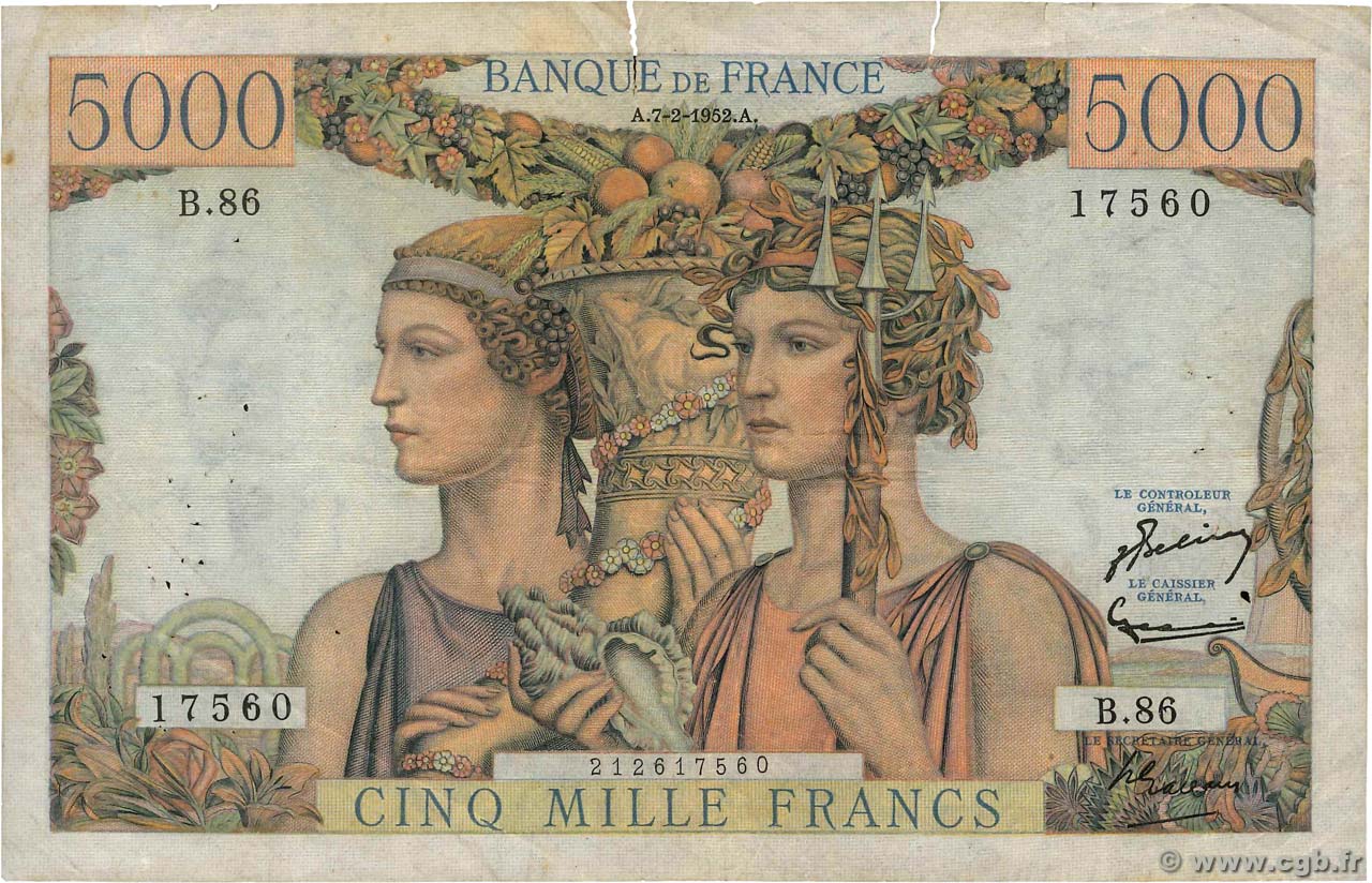 5000 Francs TERRE ET MER FRANCE  1952 F.48.06 F