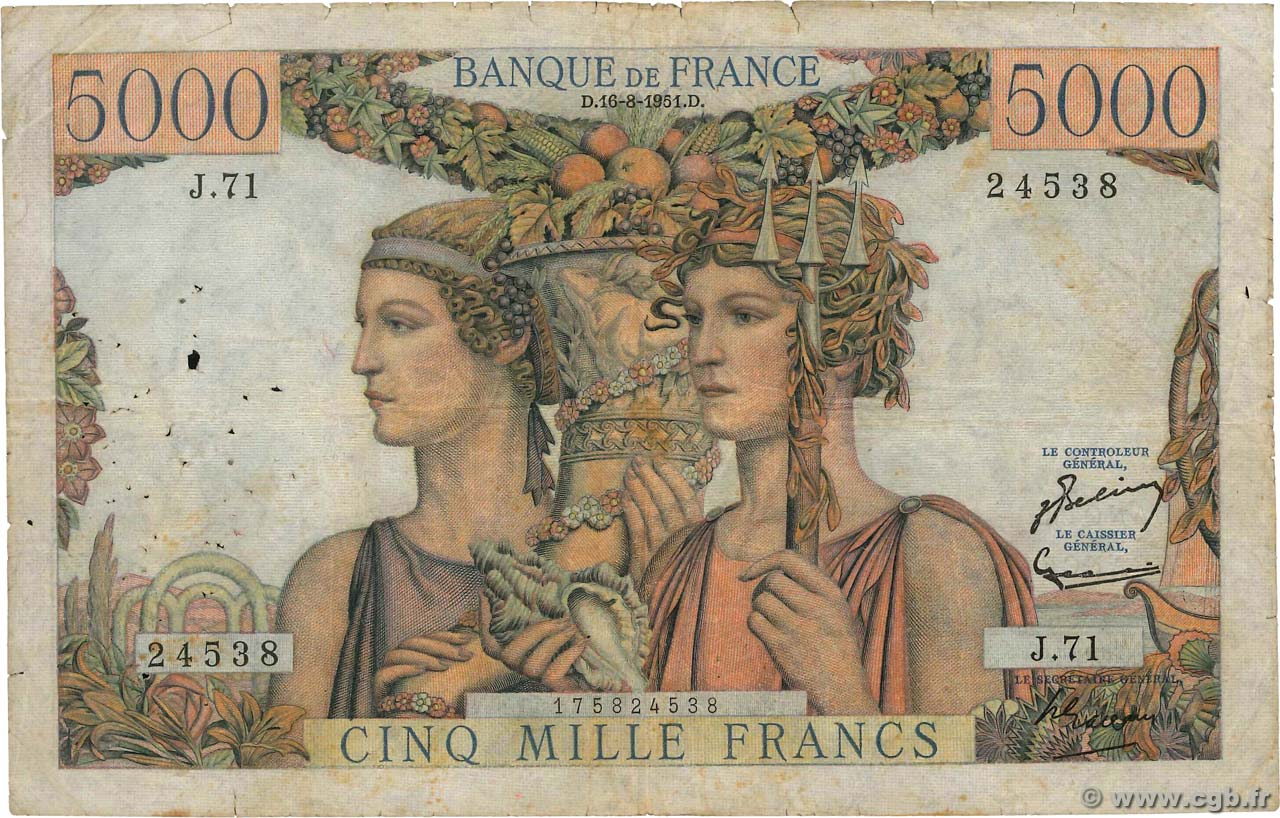 5000 Francs TERRE ET MER FRANCE  1951 F.48.05 B