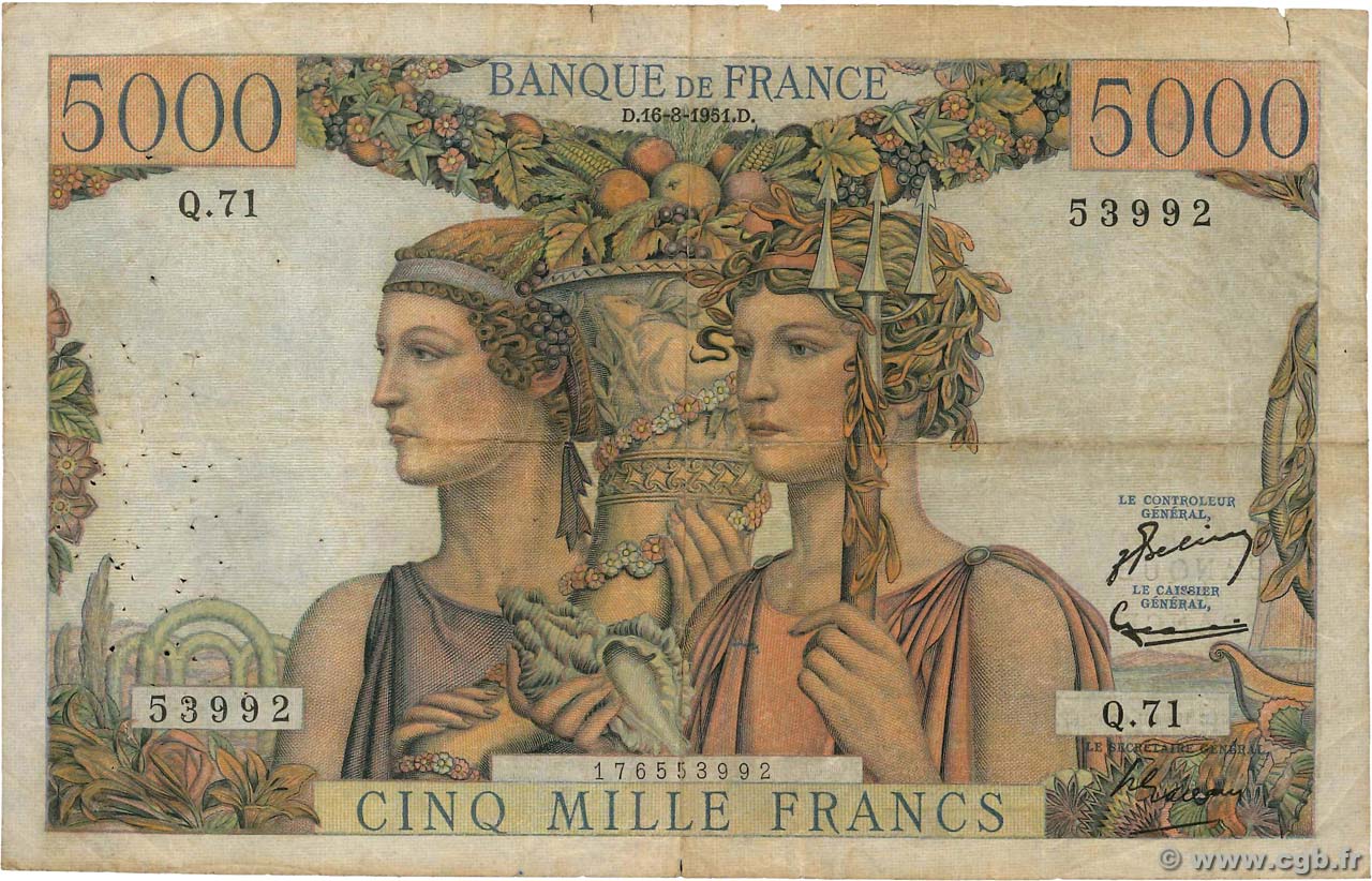 5000 Francs TERRE ET MER FRANCE  1951 F.48.05 B