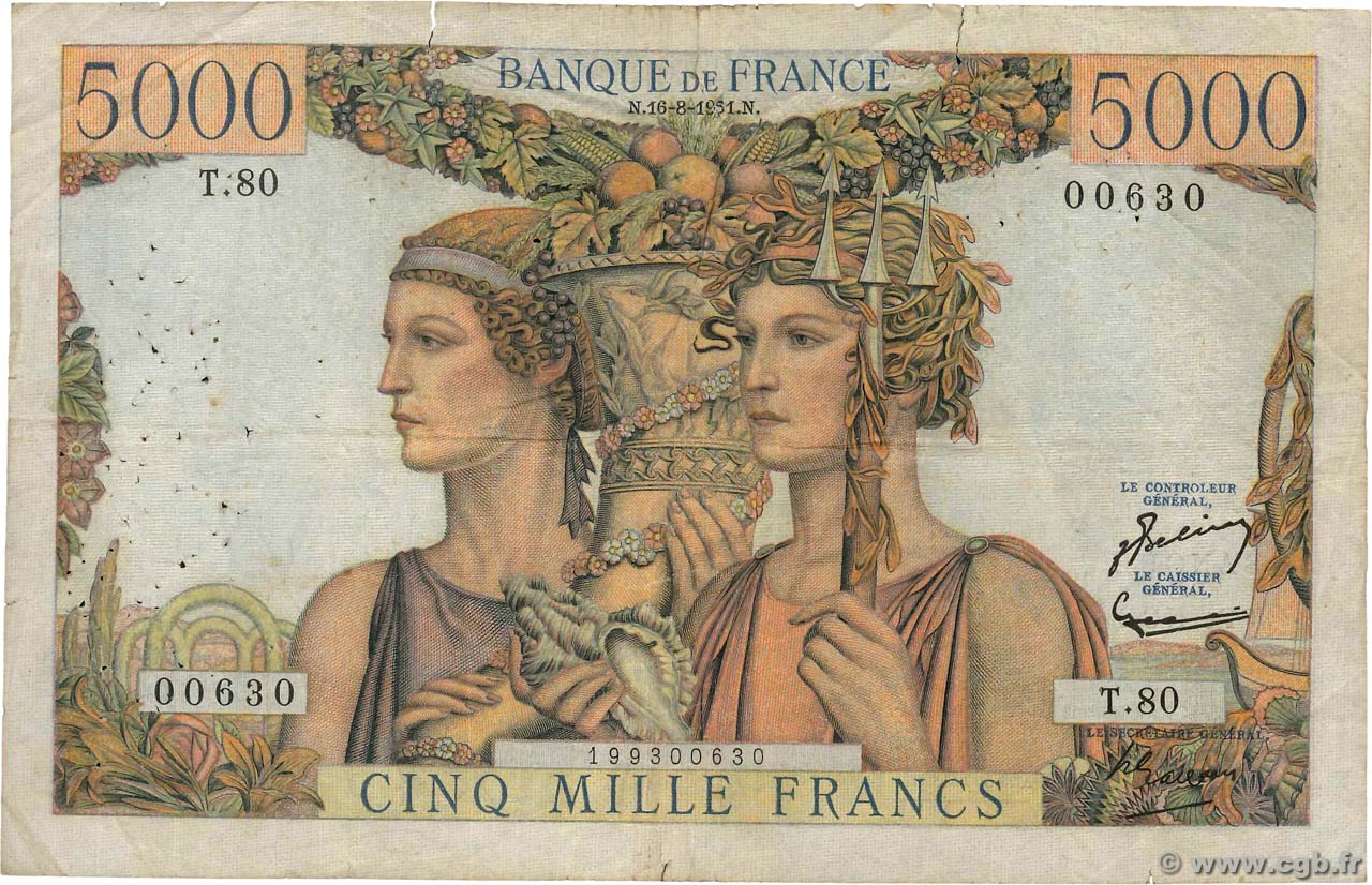 5000 Francs TERRE ET MER FRANCIA  1951 F.48.05 RC+