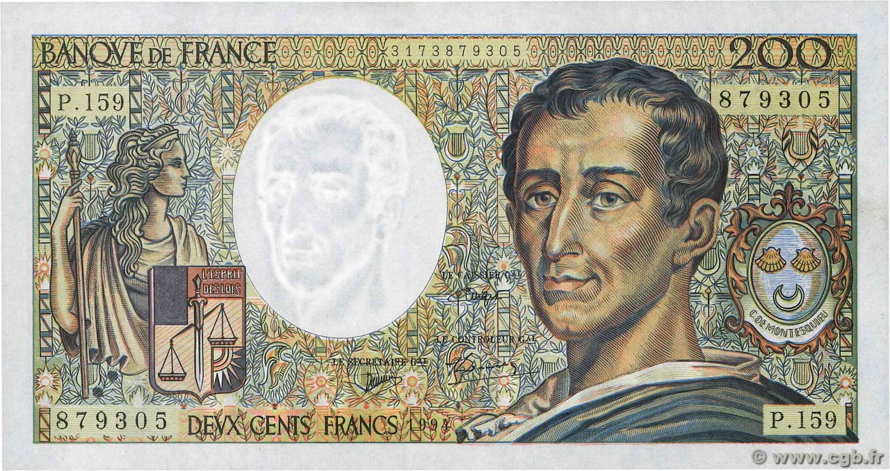 200 Francs MONTESQUIEU Modifié FRANCIA  1994 F.70/2.01 AU