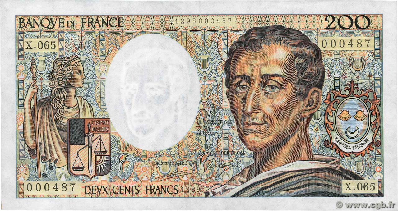 200 Francs MONTESQUIEU FRANCE  1989 F.70.09 TTB+