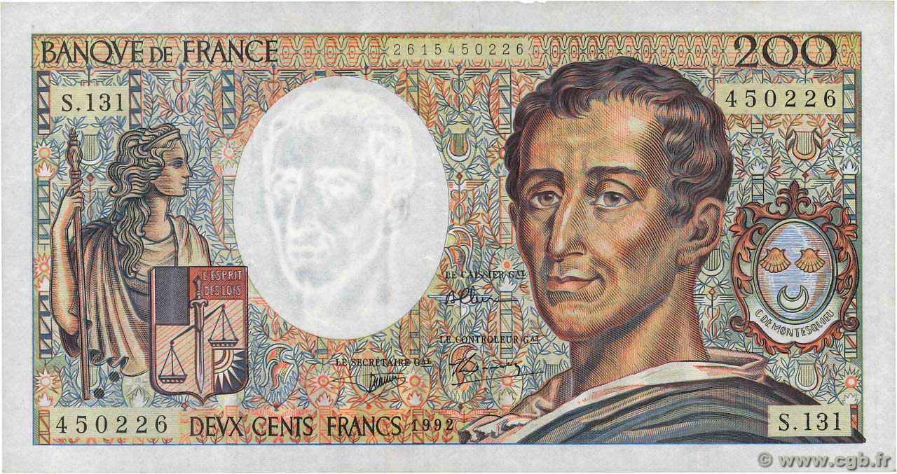 200 Francs MONTESQUIEU FRANCE  1992 F.70.12c TTB+
