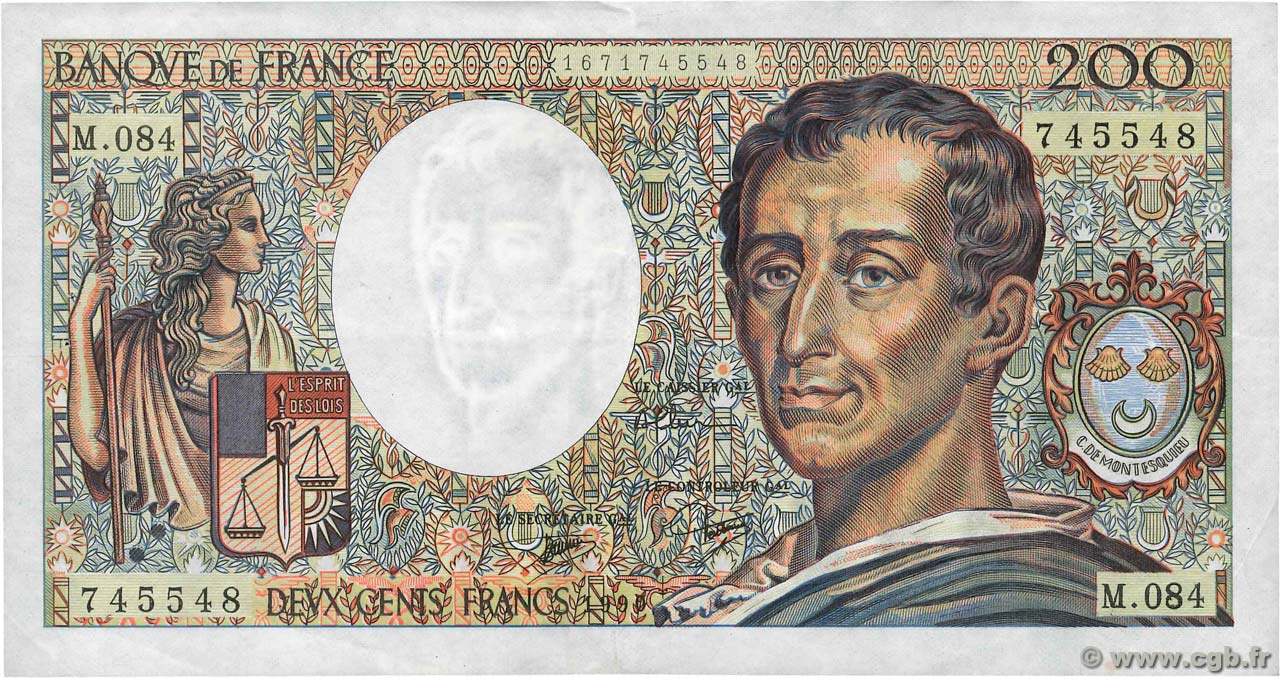 200 Francs MONTESQUIEU FRANCIA  1990 F.70.10a MBC