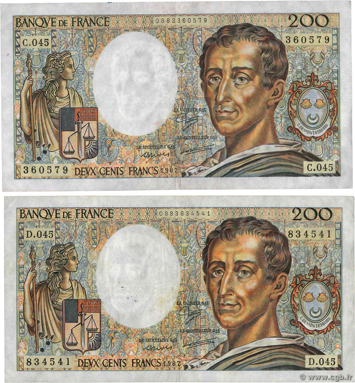 200 Francs MONTESQUIEU Lot FRANCIA  1987 F.70.07 BC