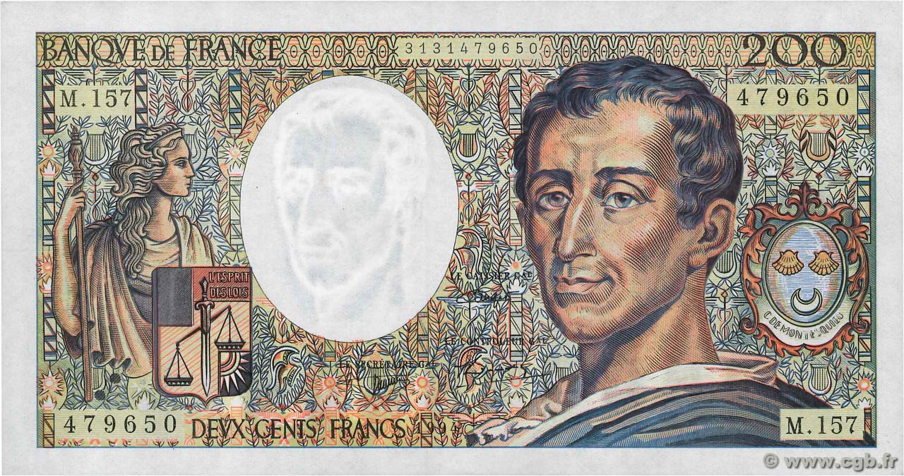 200 Francs MONTESQUIEU Modifié FRANCE  1994 F.70/2.01 TTB+
