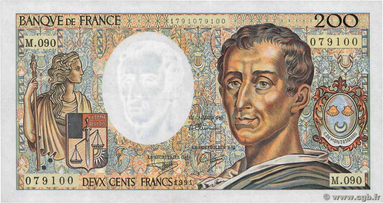200 Francs MONTESQUIEU FRANKREICH  1991 F.70.11 SS