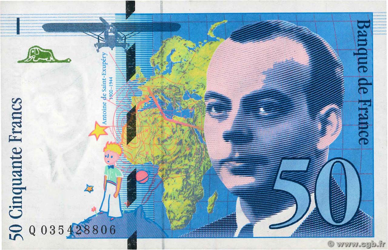 50 Francs SAINT-EXUPÉRY modifié FRANCIA  1997 F.73.04 MBC