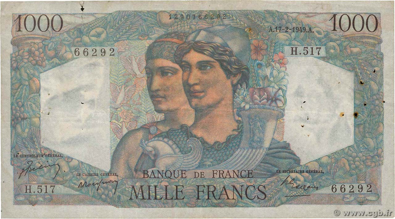 1000 Francs MINERVE ET HERCULE FRANCIA  1949 F.41.25 MB