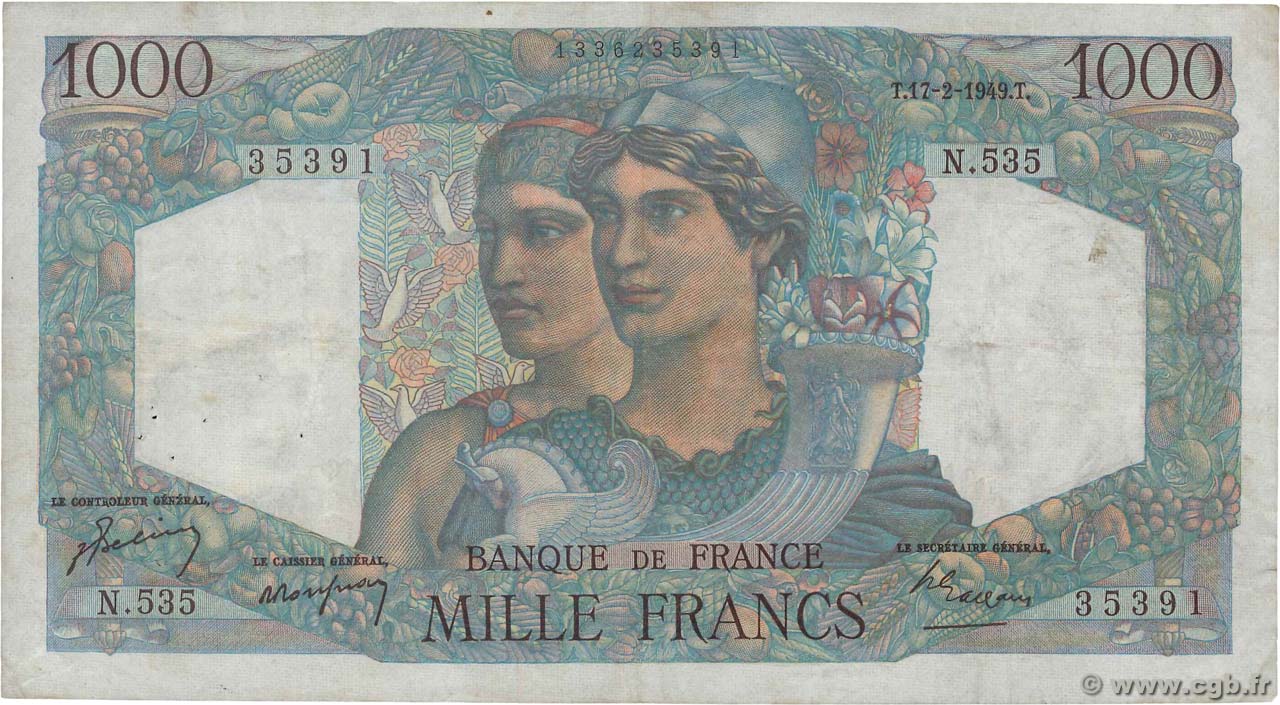 1000 Francs MINERVE ET HERCULE FRANCIA  1949 F.41.25 MB