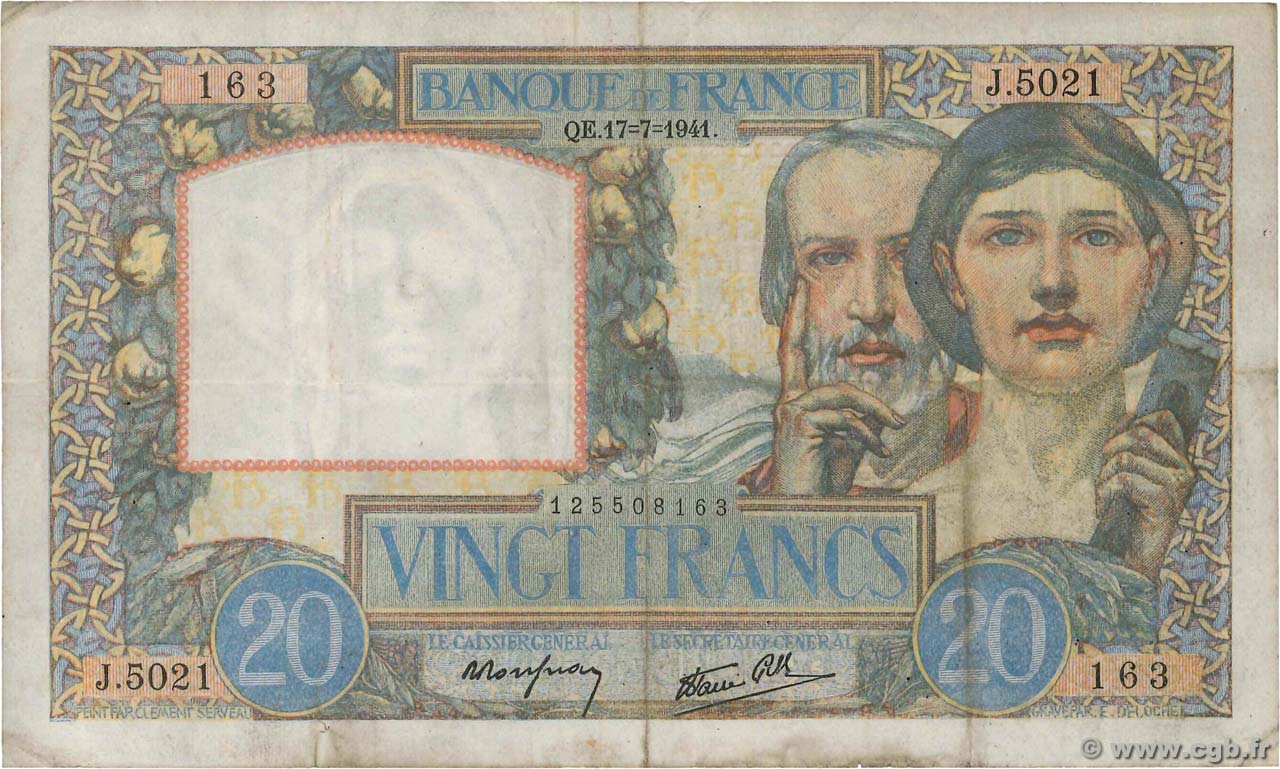 20 Francs TRAVAIL ET SCIENCE FRANCIA  1941 F.12.16 BC+