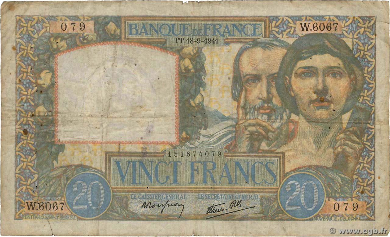 20 Francs TRAVAIL ET SCIENCE FRANCE  1941 F.12.18 B