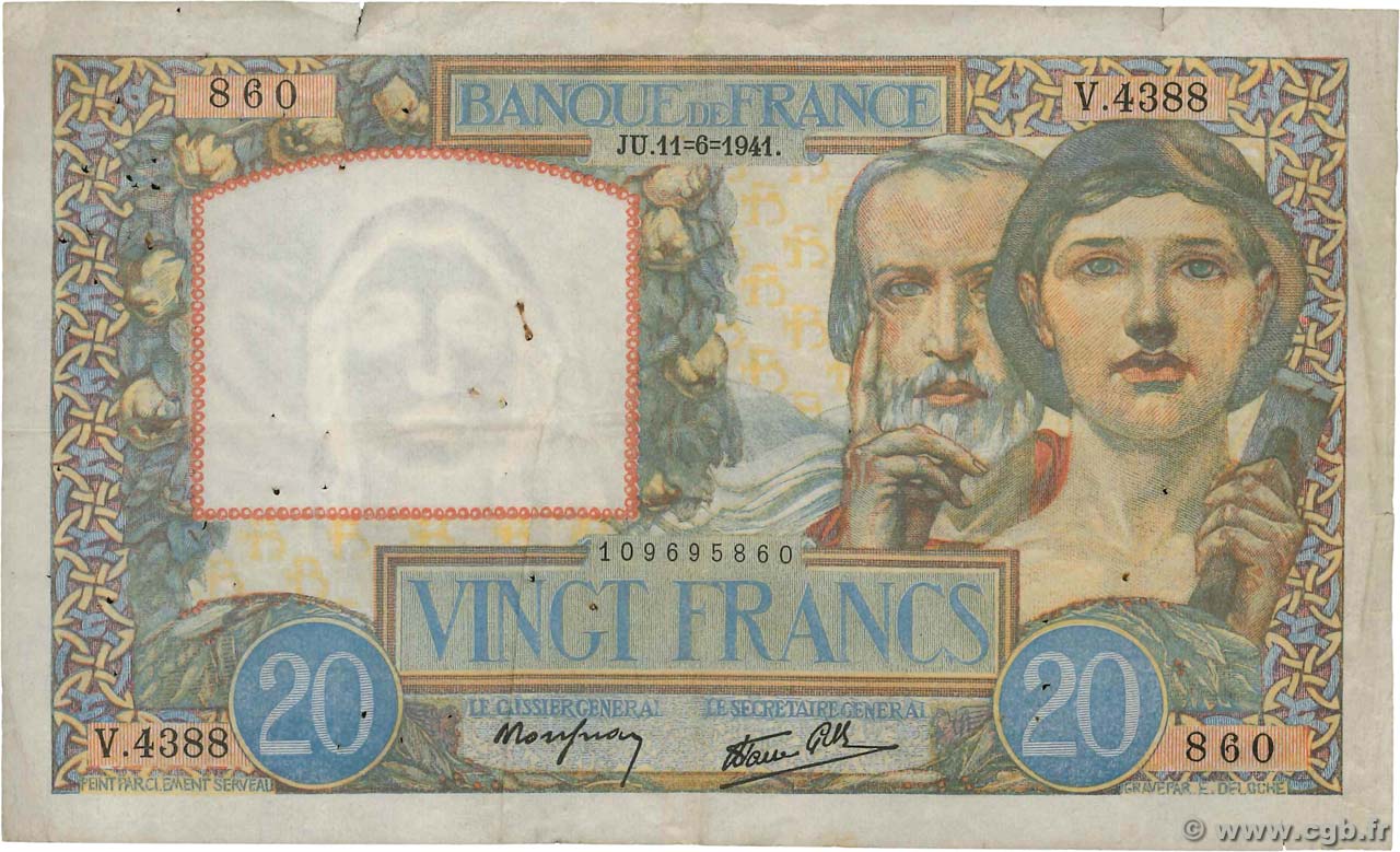 20 Francs TRAVAIL ET SCIENCE FRANCE  1941 F.12.15 F