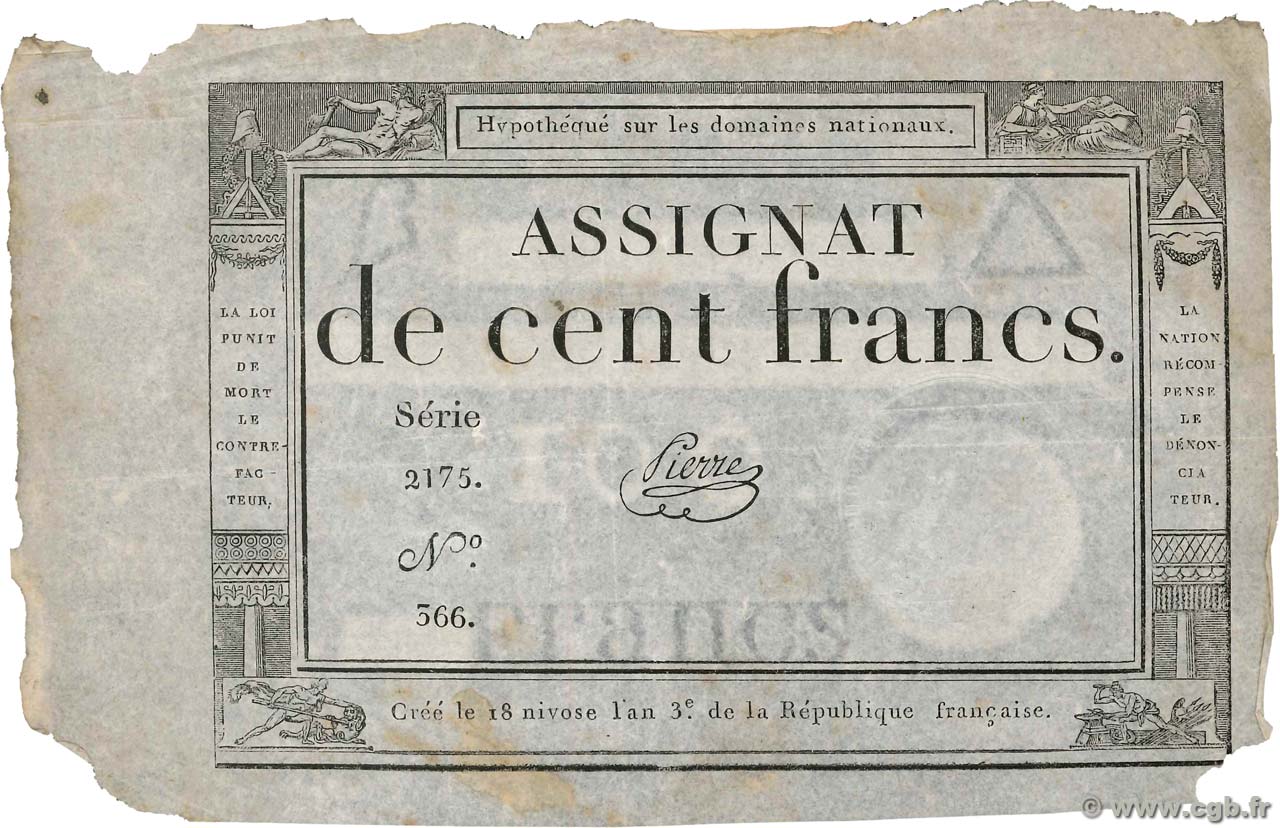 100 Francs FRANCIA  1795 Ass.48a BC+