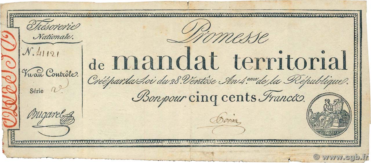 500 Francs avec série FRANCIA  1796 Ass.62b MB