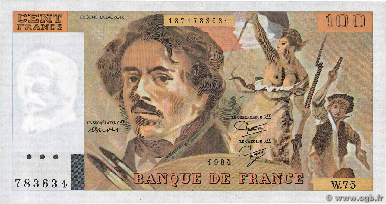 100 Francs DELACROIX modifié FRANCE  1984 F.69.08a AU-