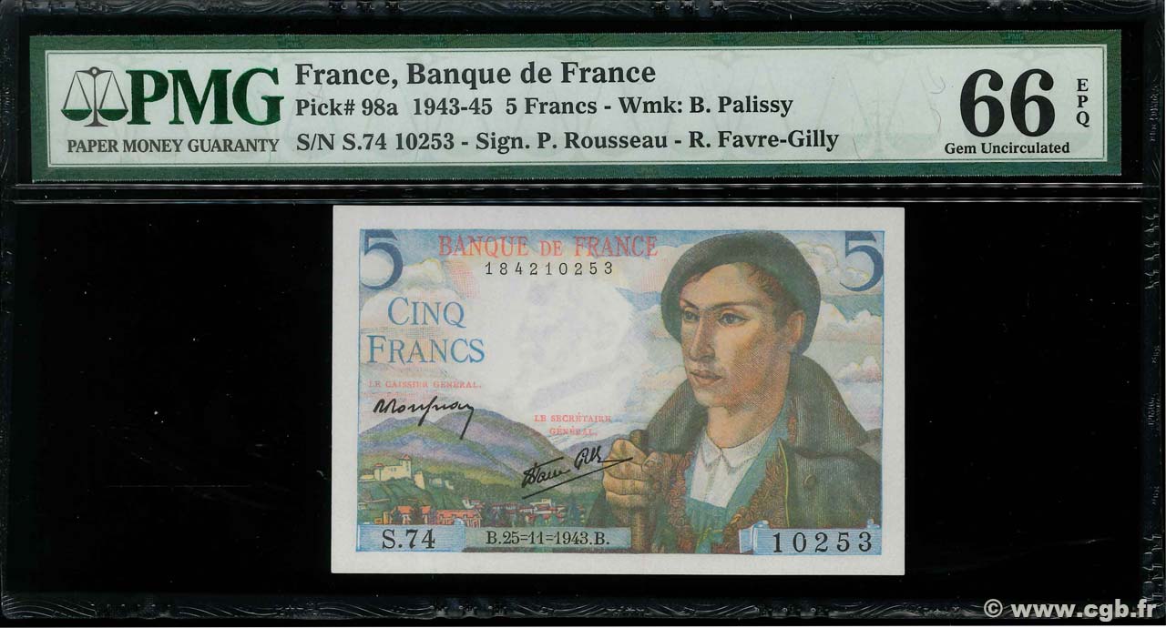 5 Francs BERGER FRANCE  1943 F.05.04 NEUF