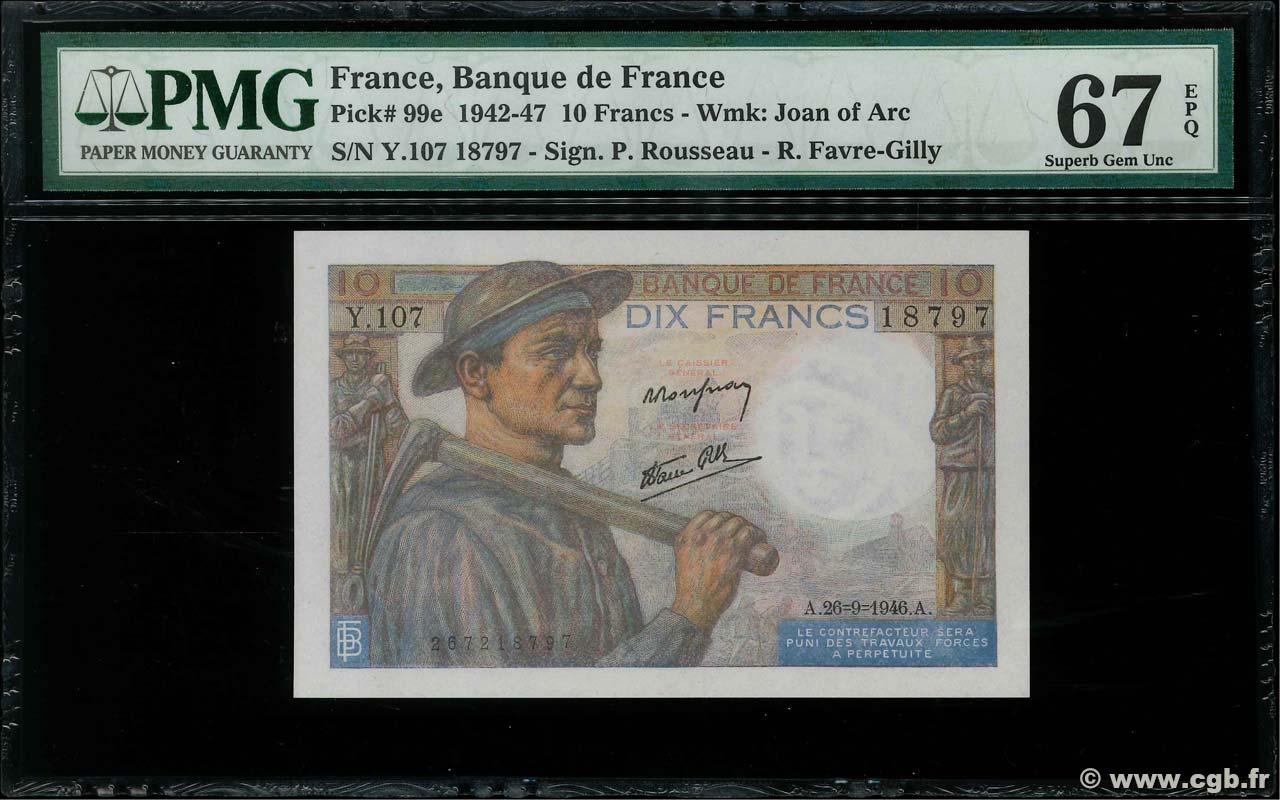 10 Francs MINEUR FRANCE  1946 F.08.15 UNC