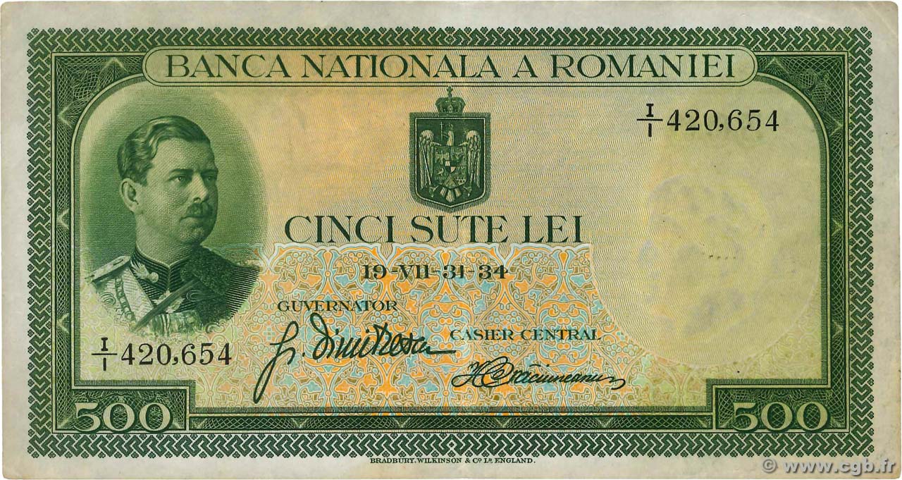 500 Lei ROMANIA  1934 P.036a VF
