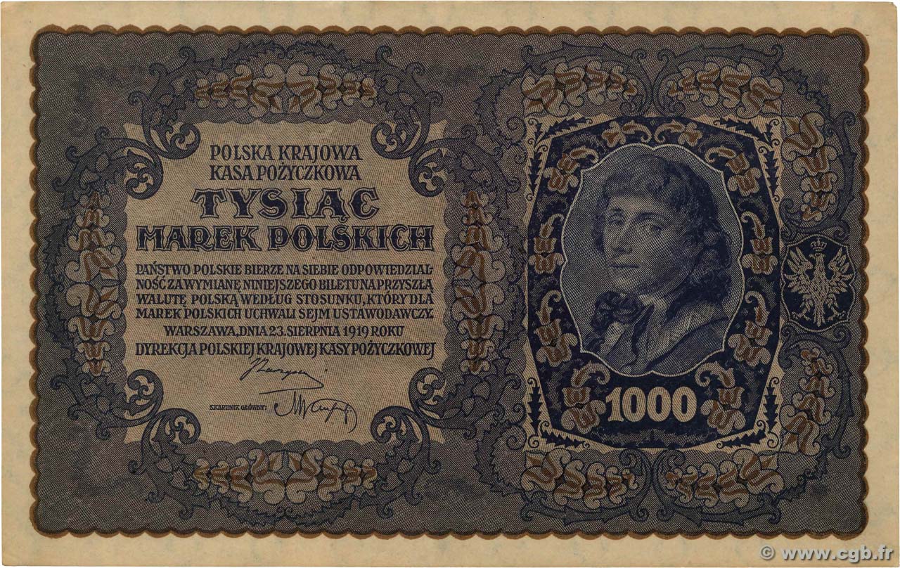 1000 Marek POLONIA  1919 P.029 q.AU