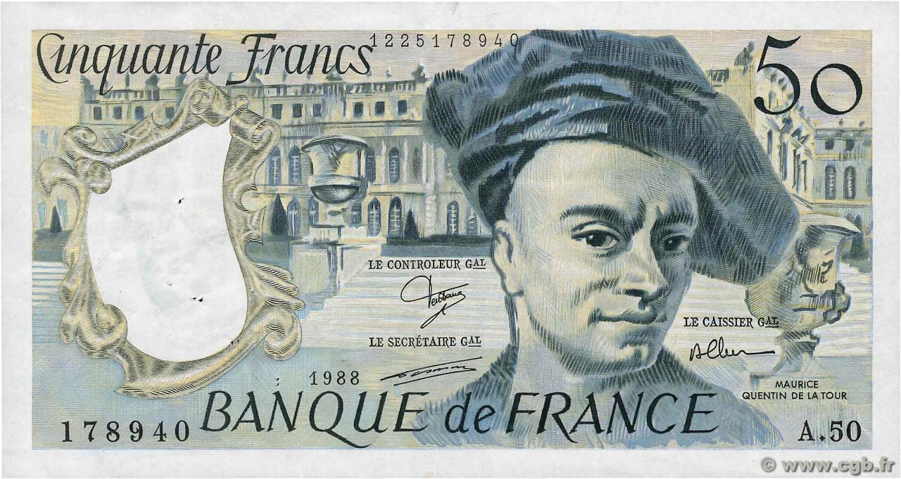 50 Francs QUENTIN DE LA TOUR FRANCE  1988 F.67.14A50 TTB