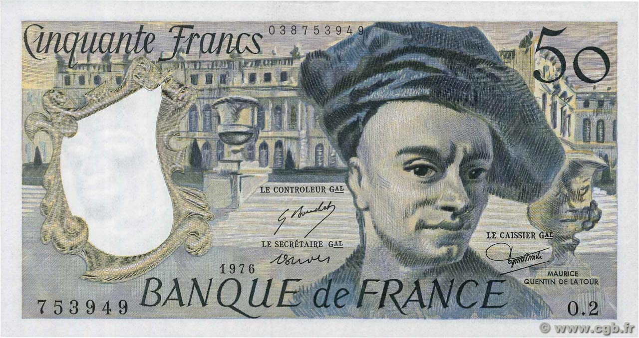 50 Francs QUENTIN DE LA TOUR FRANCE  1976 F.67.01 SPL+