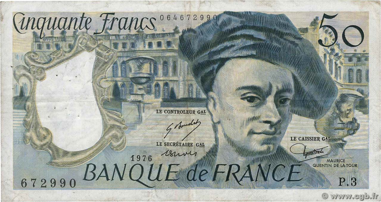 50 Francs QUENTIN DE LA TOUR FRANCE  1976 F.67.01 TB