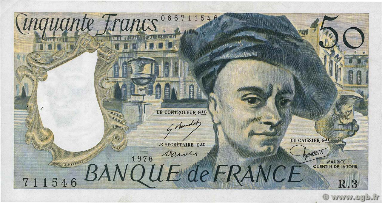 50 Francs QUENTIN DE LA TOUR FRANCE  1976 F.67.01 TTB