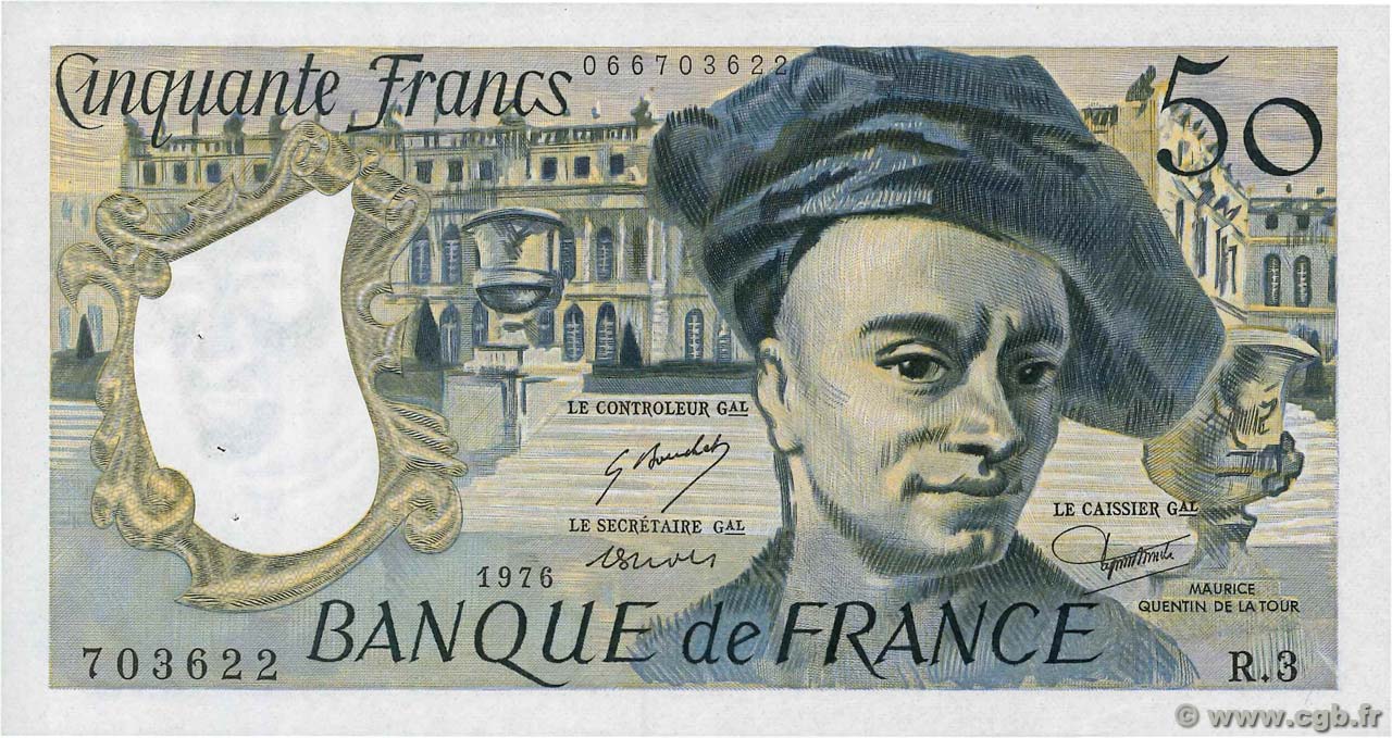50 Francs QUENTIN DE LA TOUR FRANCIA  1976 F.67.01 q.AU
