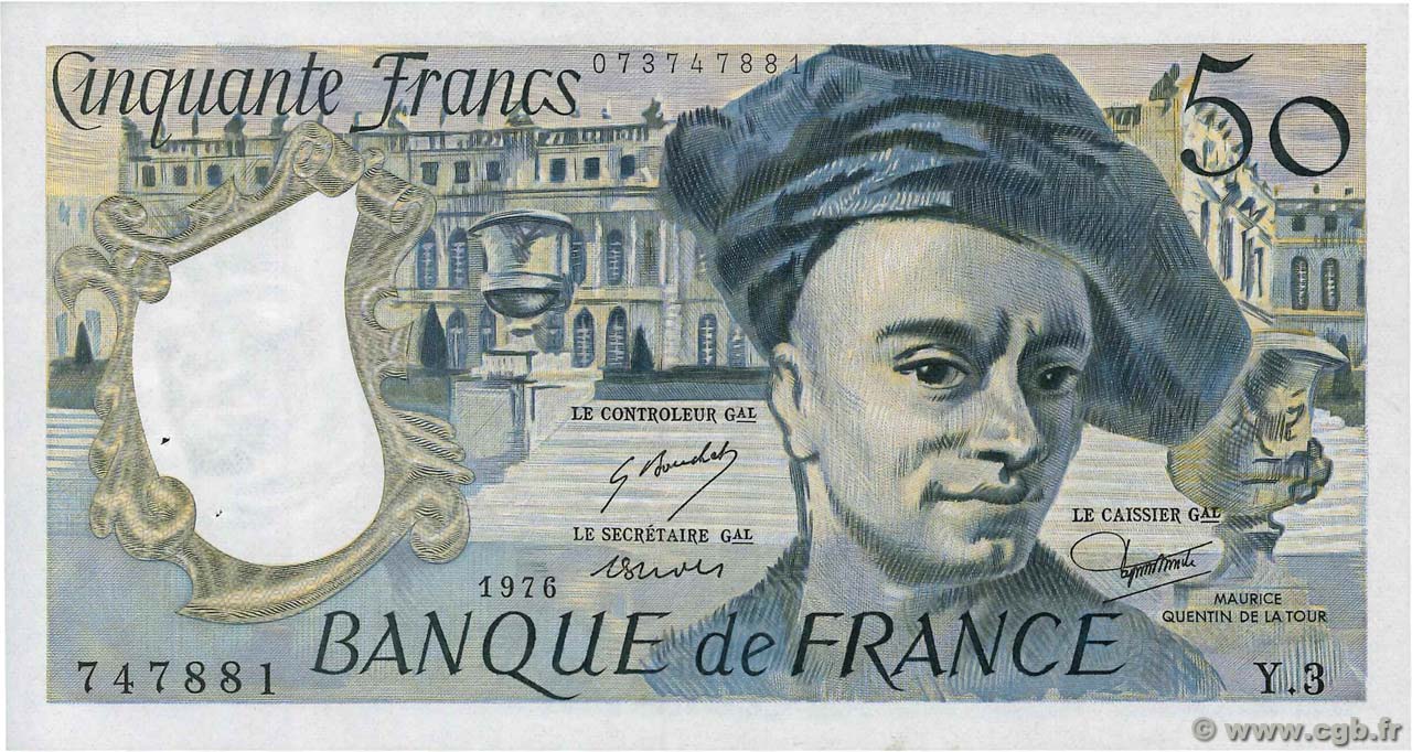 50 Francs QUENTIN DE LA TOUR FRANKREICH  1976 F.67.01 VZ+