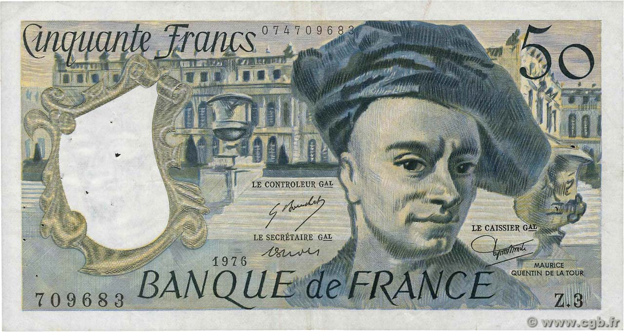50 Francs QUENTIN DE LA TOUR FRANCE  1976 F.67.01 TB+