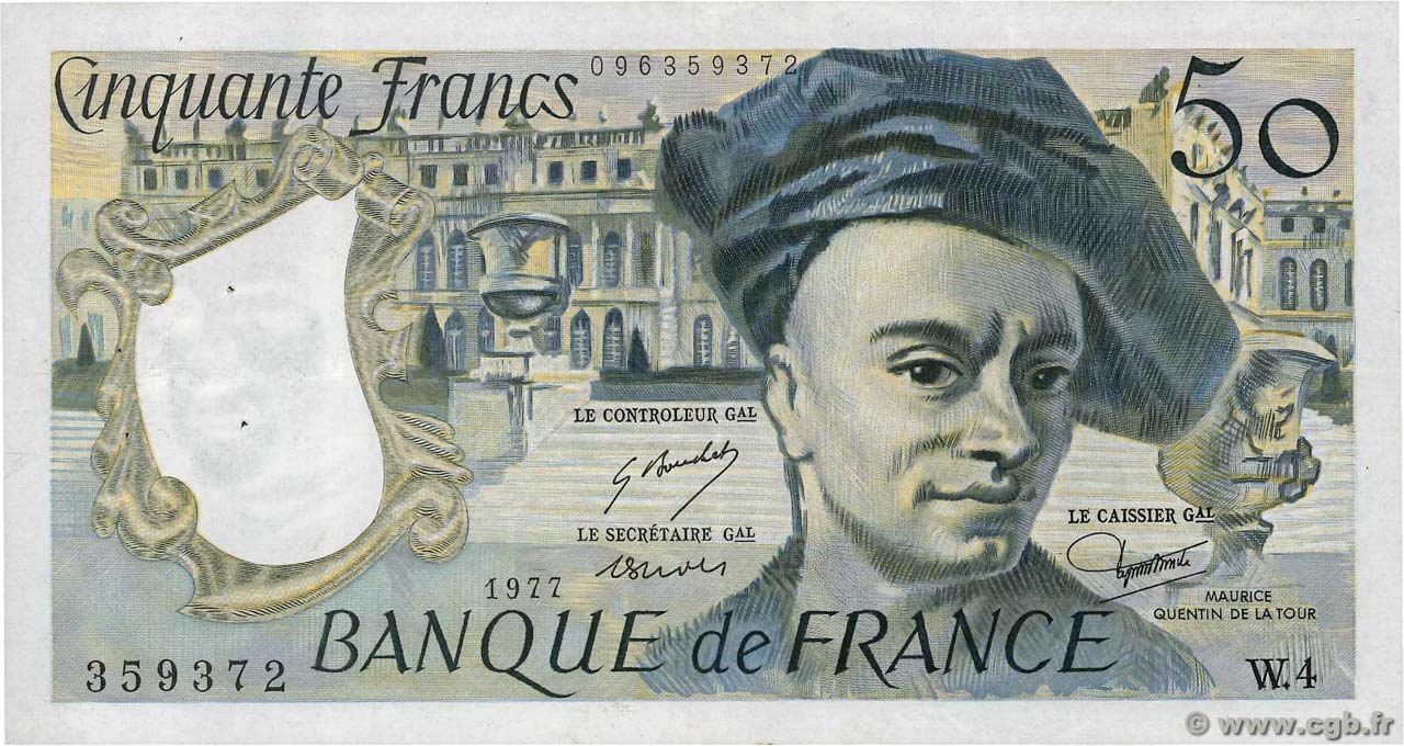 50 Francs QUENTIN DE LA TOUR FRANCIA  1977 F.67.02 MBC