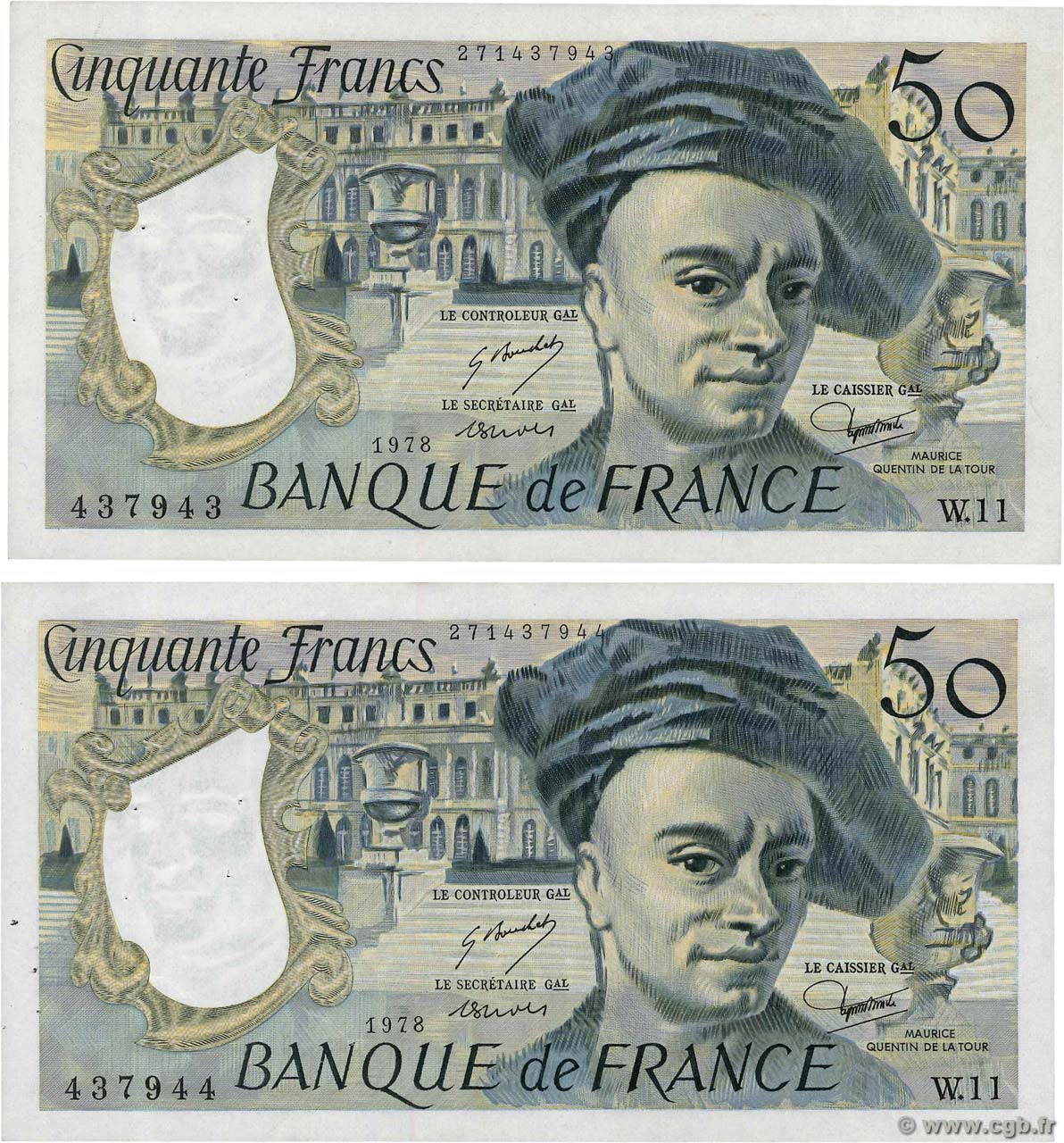 50 Francs QUENTIN DE LA TOUR Consécutifs FRANCE  1978 F.67.03 TTB