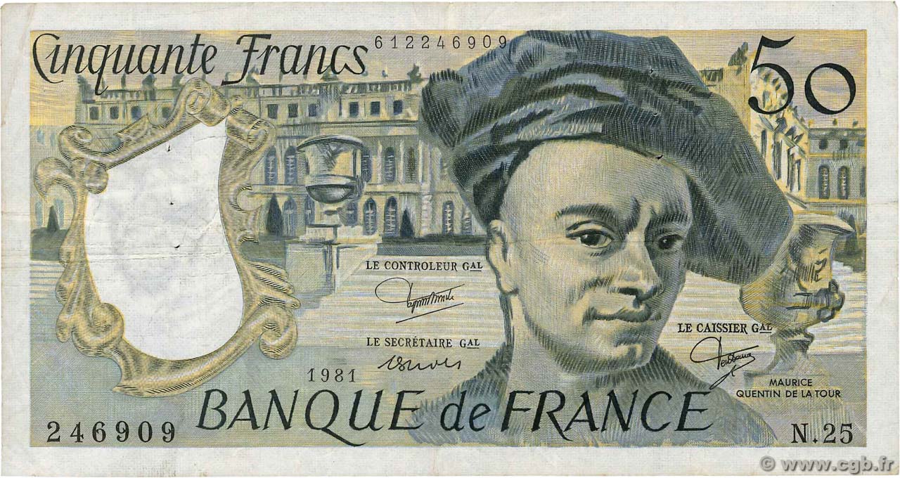 50 Francs QUENTIN DE LA TOUR FRANCIA  1981 F.67.07 MB