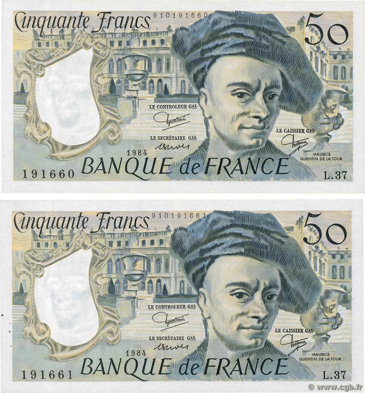 50 Francs QUENTIN DE LA TOUR Consécutifs FRANCE  1984 F.67.10 pr.NEUF