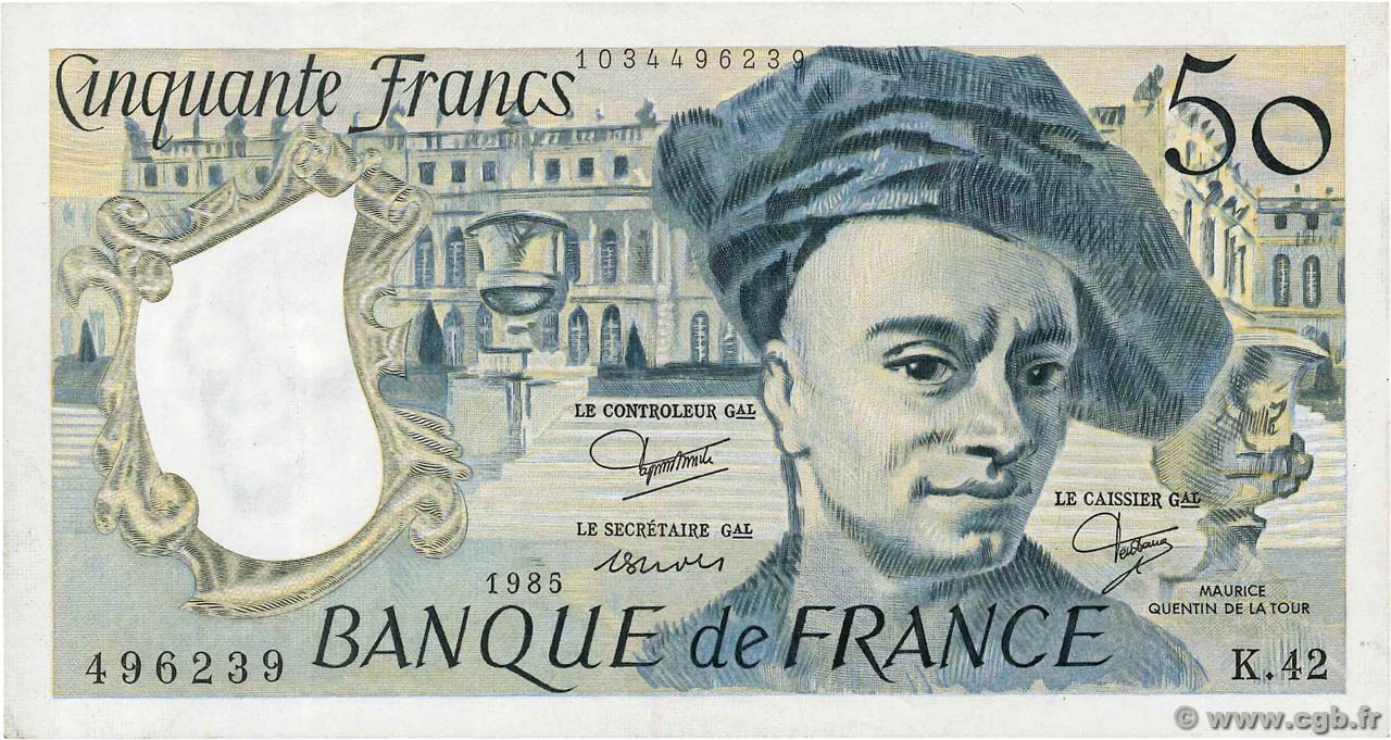 50 Francs QUENTIN DE LA TOUR FRANKREICH  1985 F.67.11 fVZ