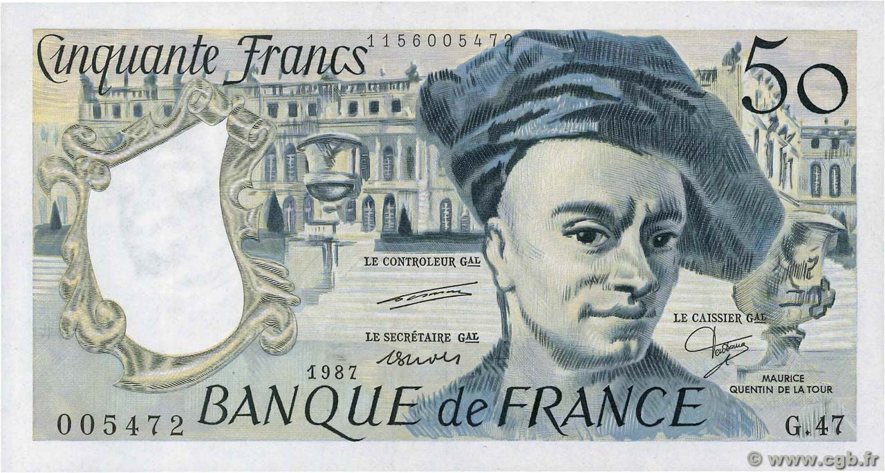 50 Francs QUENTIN DE LA TOUR FRANCE  1987 F.67.13 SPL+