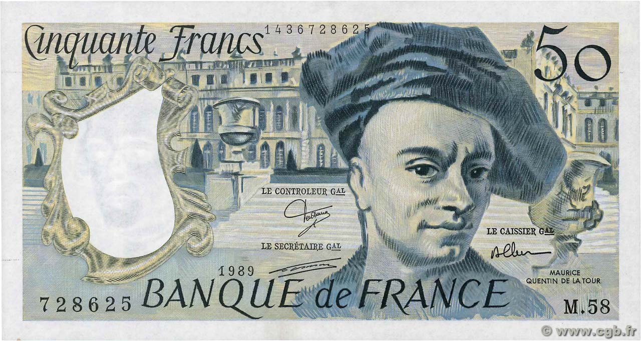 50 Francs QUENTIN DE LA TOUR FRANCE  1989 F.67.15 SPL