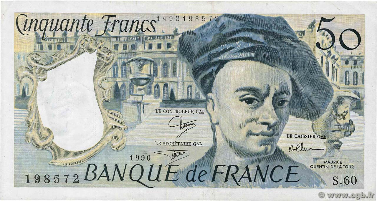 50 Francs QUENTIN DE LA TOUR FRANCE  1990 F.67.16 pr.TTB
