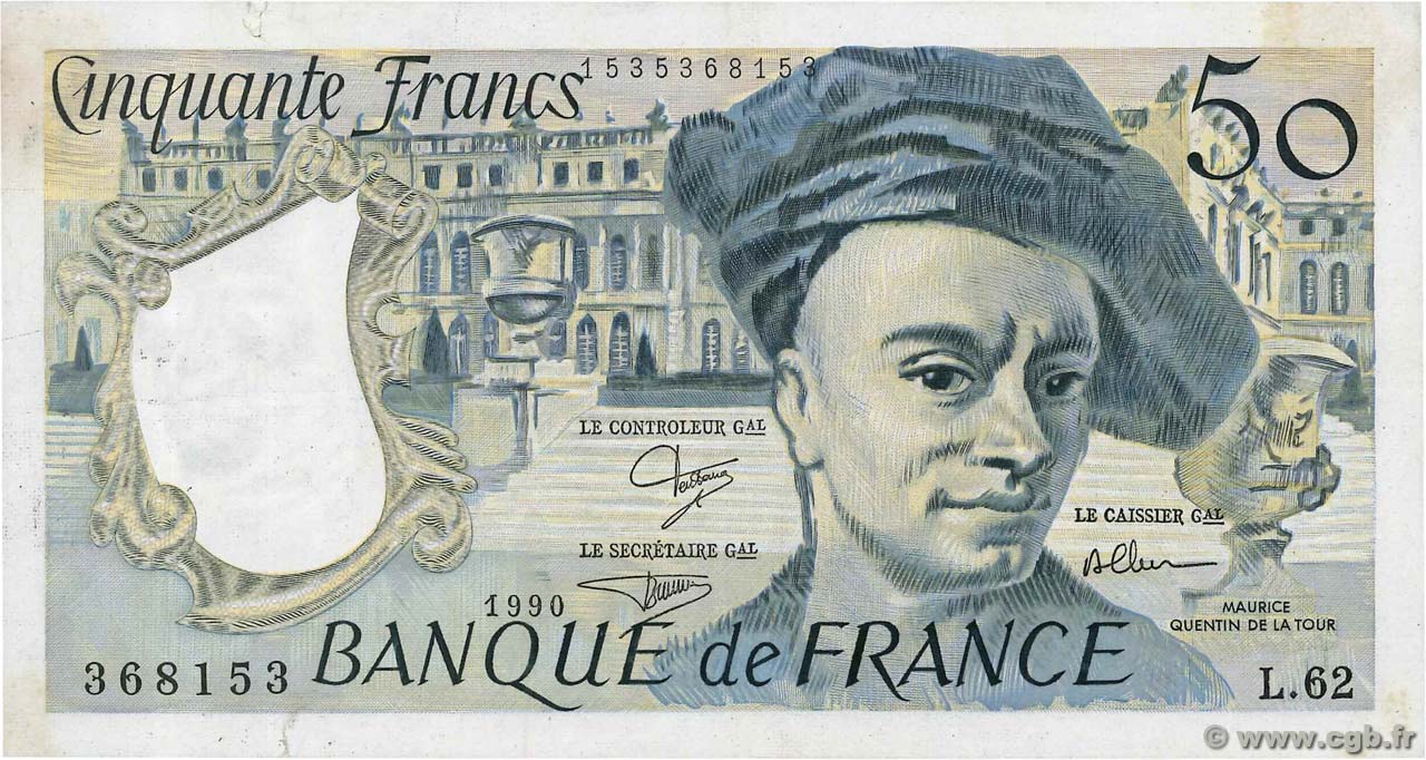 50 Francs QUENTIN DE LA TOUR FRANCE  1990 F.67.16 TTB