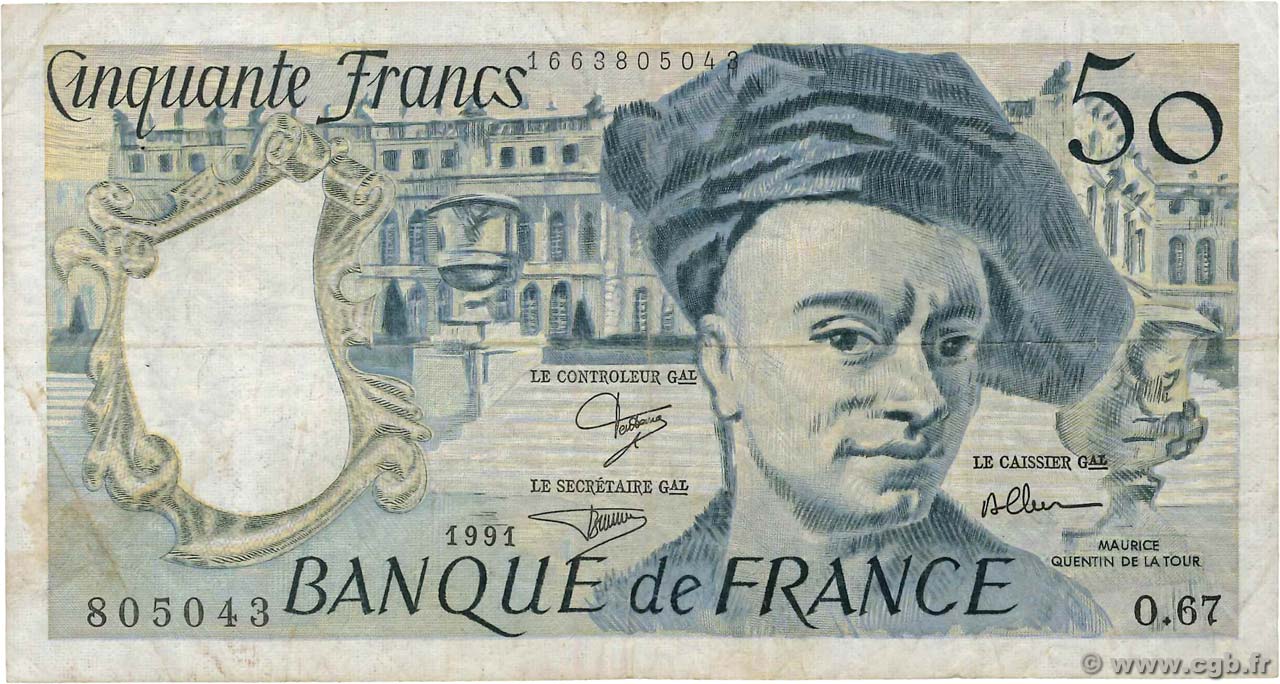 50 Francs QUENTIN DE LA TOUR FRANCE  1991 F.67.17 B+