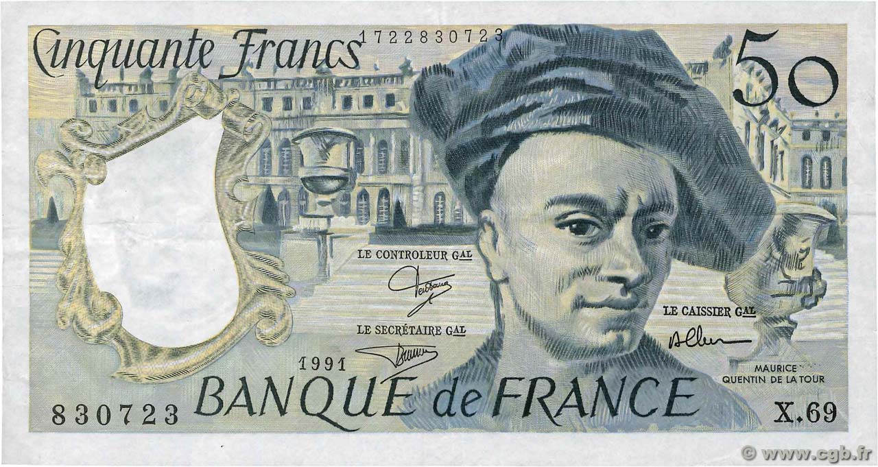 50 Francs QUENTIN DE LA TOUR FRANCE  1991 F.67.17 pr.TTB