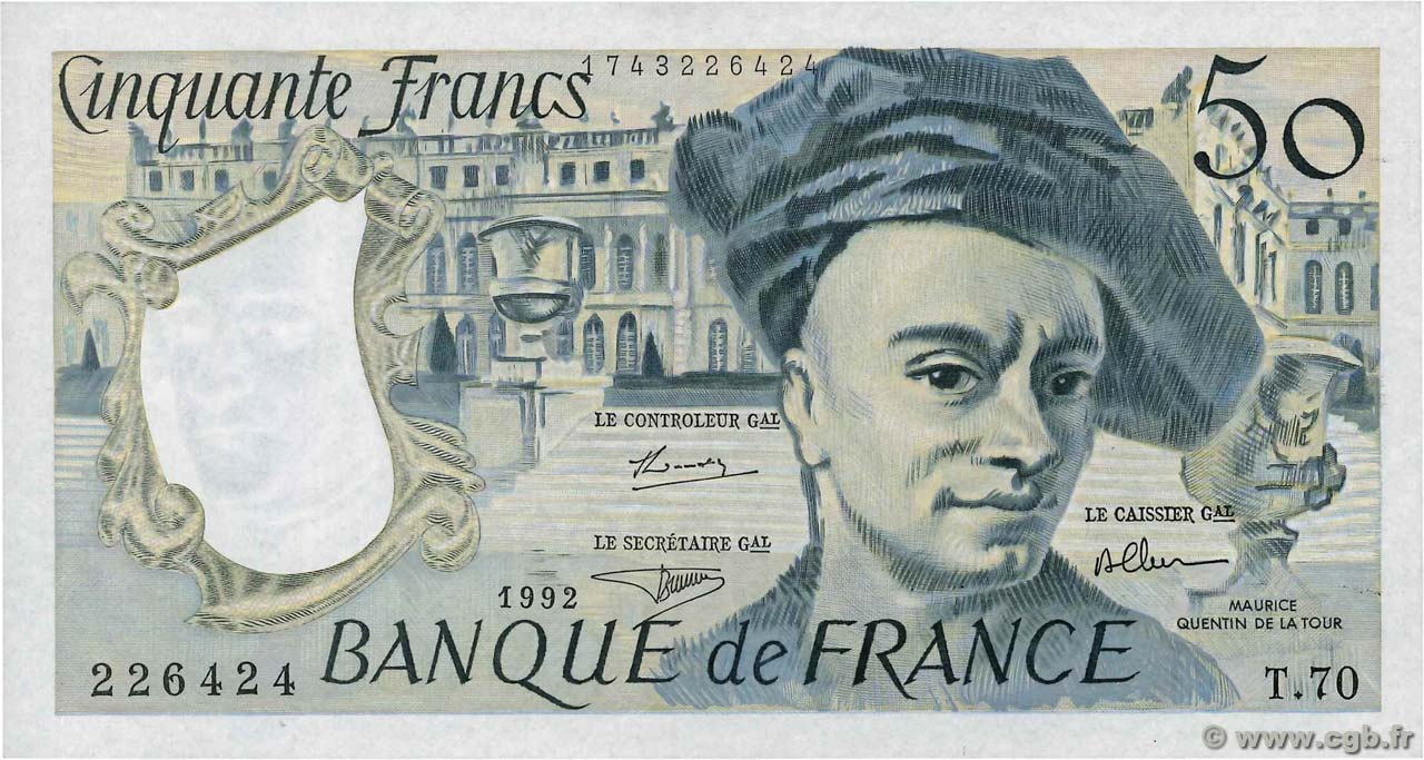 50 Francs QUENTIN DE LA TOUR FRANCIA  1992 F.67.18 q.FDC