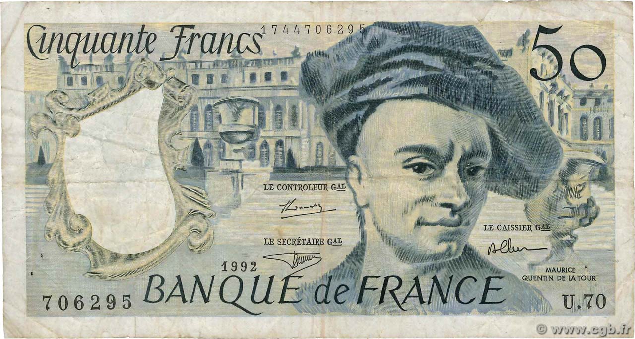 50 Francs QUENTIN DE LA TOUR FRANCE  1992 F.67.18 B+